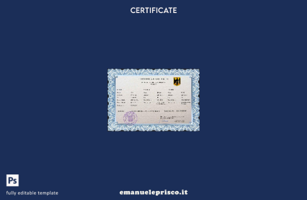 modello PSD del certificato di nascita dello stato di stato tedesco in stile ver